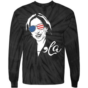 Comma La Funny Kamala Harris Usa Flag Sunglasses Tie-Dye Long Sleeve Shirt