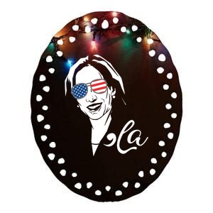 Comma La Funny Kamala Harris Usa Flag Sunglasses Ceramic Oval Ornament