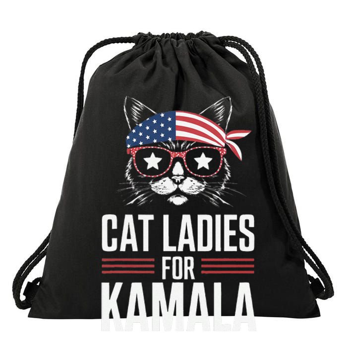 Cat Ladies For Kamala Funny Cat 2024 President Kamala Harris Drawstring Bag