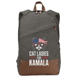 Cat Ladies For Kamala Funny Cat 2024 President Kamala Harris Cotton Canvas Backpack