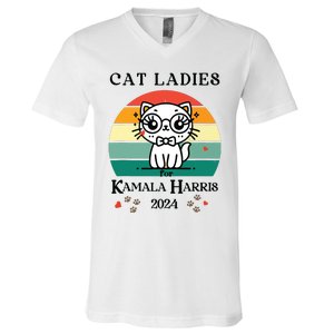 Cat Ladies For Kamala Harris V-Neck T-Shirt