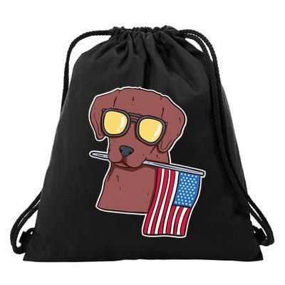 Chocolate Lab For 4th Of July Drawstring Bag