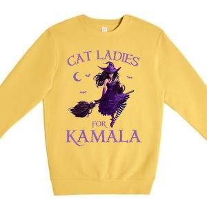 Cat Ladies For Kamalaharris 2024 Witches Harris Halloween Premium Crewneck Sweatshirt