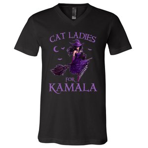 Cat Ladies For Kamalaharris 2024 Witches Harris Halloween V-Neck T-Shirt