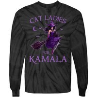 Cat Ladies For Kamalaharris 2024 Witches Harris Halloween Tie-Dye Long Sleeve Shirt