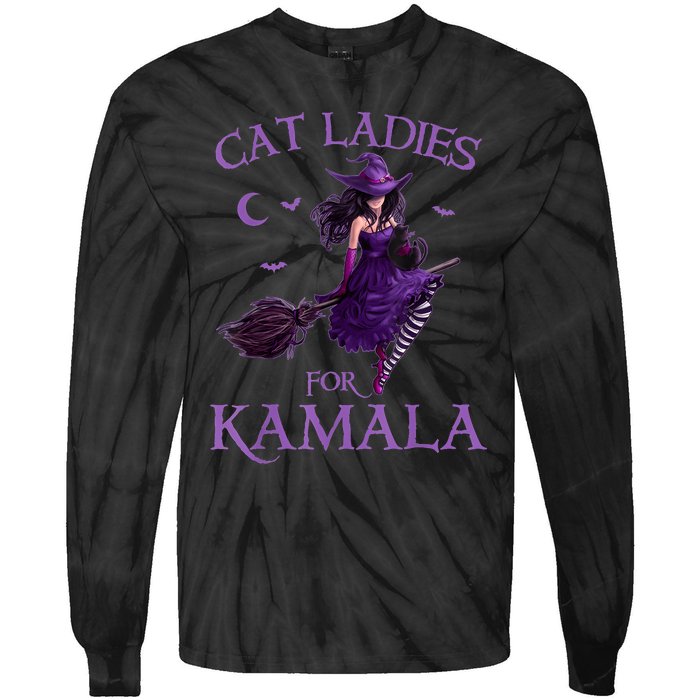 Cat Ladies For Kamalaharris 2024 Witches Harris Halloween Tie-Dye Long Sleeve Shirt