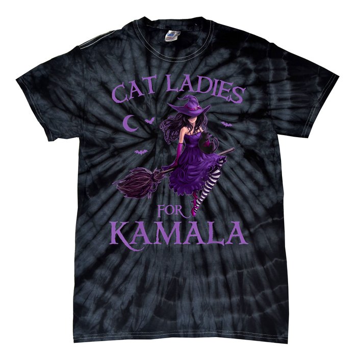 Cat Ladies For Kamalaharris 2024 Witches Harris Halloween Tie-Dye T-Shirt