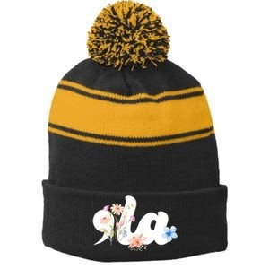 Comma La Floral Kamala Harris President 2024 Stripe Pom Pom Beanie