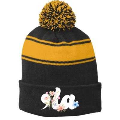 Comma La Floral Kamala Harris President 2024 Stripe Pom Pom Beanie