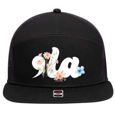 Comma La Floral Kamala Harris President 2024 7 Panel Mesh Trucker Snapback Hat