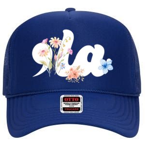 Comma La Floral Kamala Harris President 2024 High Crown Mesh Back Trucker Hat