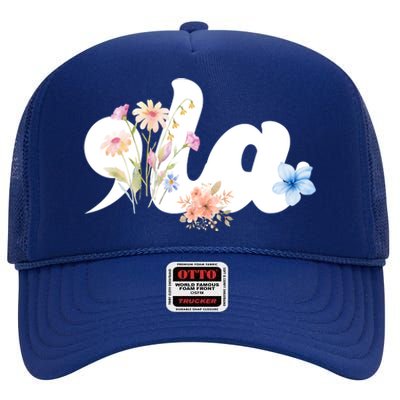 Comma La Floral Kamala Harris President 2024 High Crown Mesh Back Trucker Hat