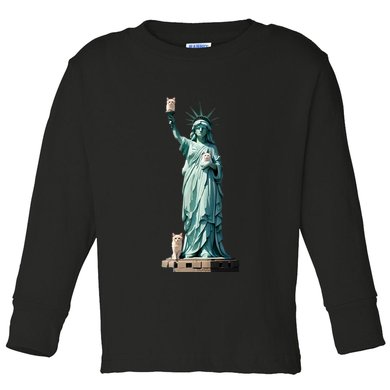 Cat Ladies For Kamala Statue Of Liberty With Cats Toddler Long Sleeve Shirt