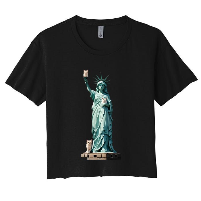 Cat Ladies For Kamala Statue Of Liberty With Cats Women's Crop Top Tee
