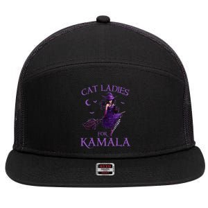 Cat Ladies For Kamala Harris 2024 Witches Harris Halloween Gift 7 Panel Mesh Trucker Snapback Hat