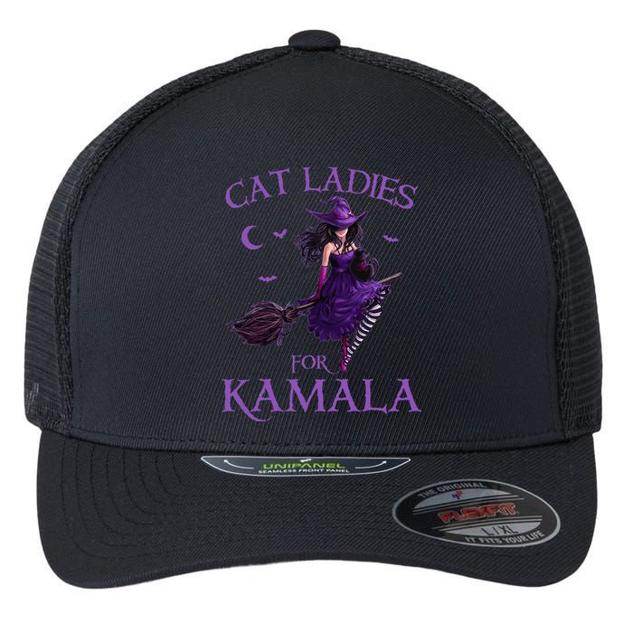 Cat Ladies For Kamala Harris 2024 Witches Harris Halloween Gift Flexfit Unipanel Trucker Cap