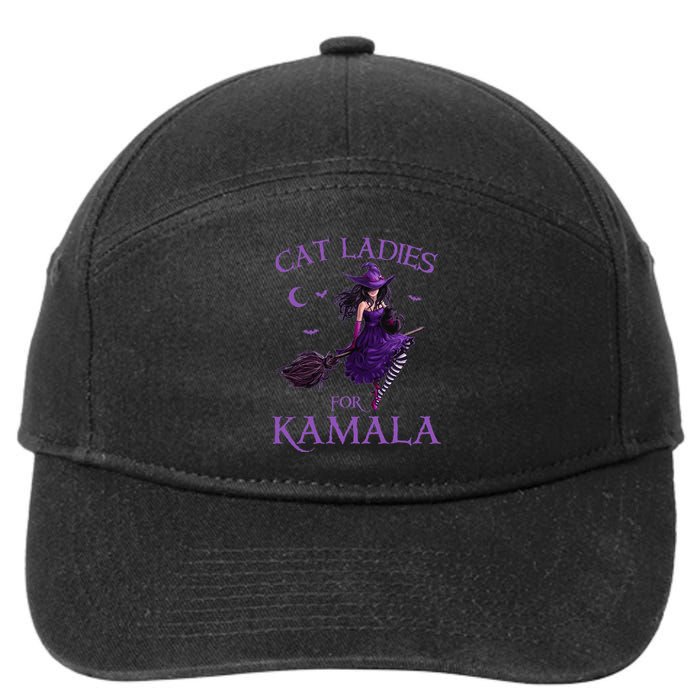 Cat Ladies For Kamala Harris 2024 Witches Harris Halloween Gift 7-Panel Snapback Hat