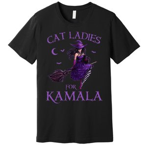 Cat Ladies For Kamala Harris 2024 Witches Harris Halloween Gift Premium T-Shirt