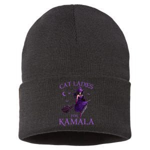 Cat Ladies For Kamala Harris 2024 Witches Harris Halloween Gift Sustainable Knit Beanie