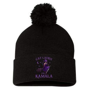 Cat Ladies For Kamala Harris 2024 Witches Harris Halloween Gift Pom Pom 12in Knit Beanie