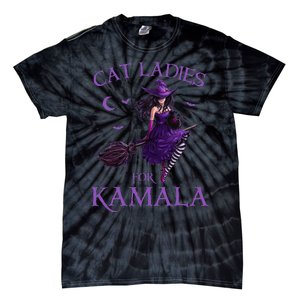 Cat Ladies For Kamala Harris 2024 Witches Harris Halloween Gift Tie-Dye T-Shirt