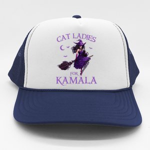 Cat Ladies For Kamala Harris 2024 Witches Harris Halloween Gift Trucker Hat