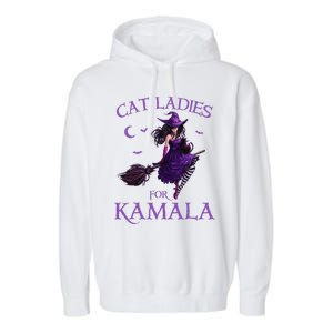 Cat Ladies For Kamala Harris 2024 Witches Harris Halloween Gift Garment-Dyed Fleece Hoodie