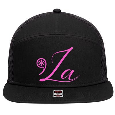 Comma La First Female President 2024 Feminine Funny 7 Panel Mesh Trucker Snapback Hat