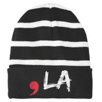 Comma La Funny Kamala Harris 2024 President Striped Beanie with Solid Band