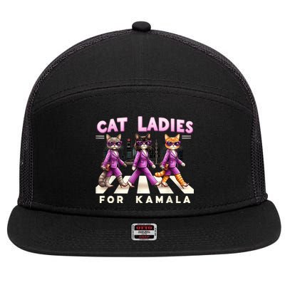 Cat Ladies For Kamala Voting Kamala Harris 2024 Cat Lover 7 Panel Mesh Trucker Snapback Hat