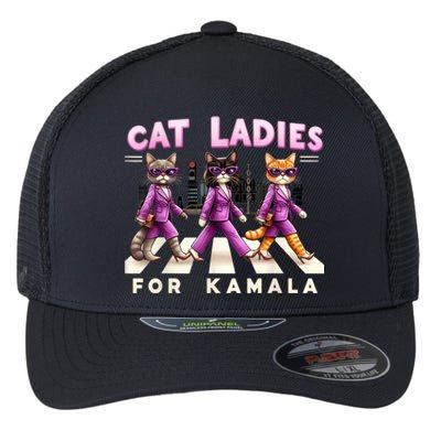 Cat Ladies For Kamala Voting Kamala Harris 2024 Cat Lover Flexfit Unipanel Trucker Cap