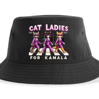 Cat Ladies For Kamala Voting Kamala Harris 2024 Cat Lover Sustainable Bucket Hat