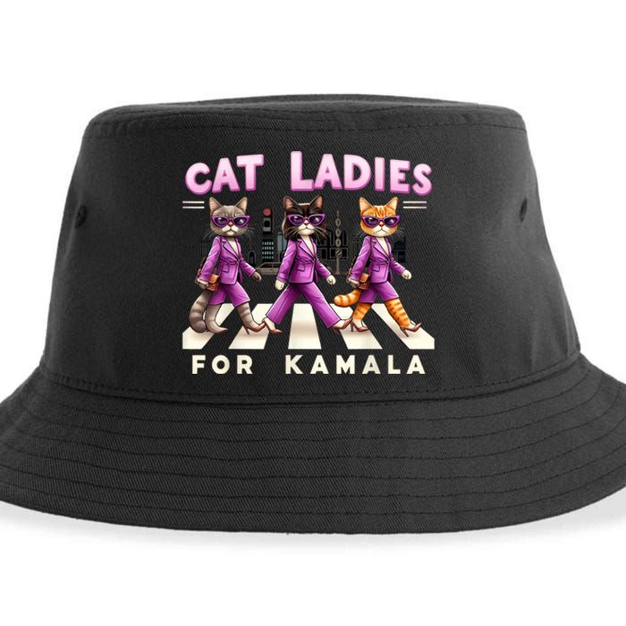 Cat Ladies For Kamala Voting Kamala Harris 2024 Cat Lover Sustainable Bucket Hat