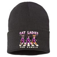 Cat Ladies For Kamala Voting Kamala Harris 2024 Cat Lover Sustainable Knit Beanie