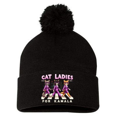 Cat Ladies For Kamala Voting Kamala Harris 2024 Cat Lover Pom Pom 12in Knit Beanie