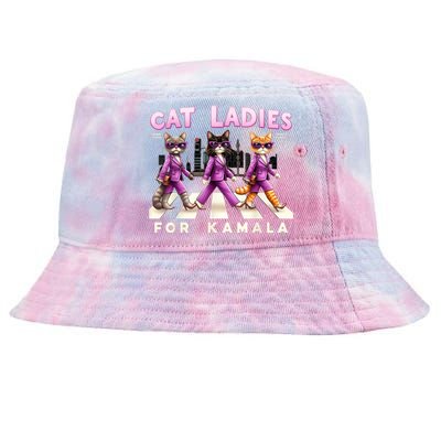 Cat Ladies For Kamala Voting Kamala Harris 2024 Cat Lover Tie-Dyed Bucket Hat