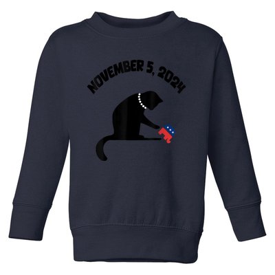 Cat Ladies For Kamala Harris Funny Cat With Pearls Toddler Sweatshirt