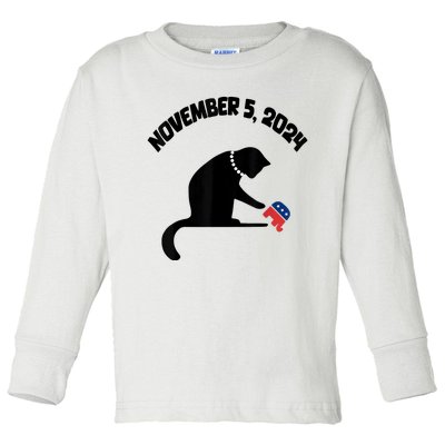 Cat Ladies For Kamala Harris Funny Cat With Pearls Toddler Long Sleeve Shirt