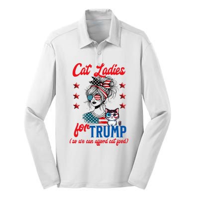 Cat Lady For Trump Funny Political Silk Touch Performance Long Sleeve Polo