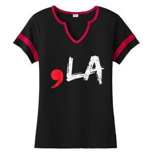 Comma La Funny Kamala Harris 2024 President Ladies Halftime Notch Neck Tee