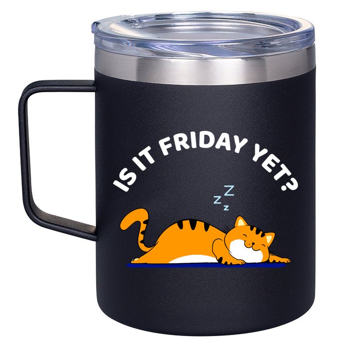 Cat Lover Funny Sleepy Cat Is It Friday Yet Cat Nap 12oz Stainless Steel Coffee Mug