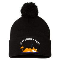 Cat Lover Funny Sleepy Cat Is It Friday Yet Cat Nap Pom Pom 12in Knit Beanie