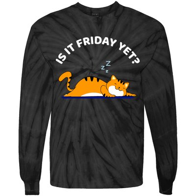 Cat Lover Funny Sleepy Cat Is It Friday Yet Cat Nap Tie-Dye Long Sleeve Shirt