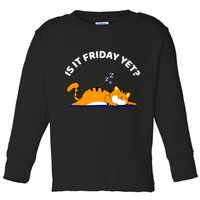 Cat Lover Funny Sleepy Cat Is It Friday Yet Cat Nap Toddler Long Sleeve Shirt