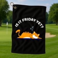 Cat Lover Funny Sleepy Cat Is It Friday Yet Cat Nap Golf Towel