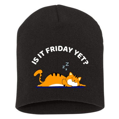 Cat Lover Funny Sleepy Cat Is It Friday Yet Cat Nap Short Acrylic Beanie