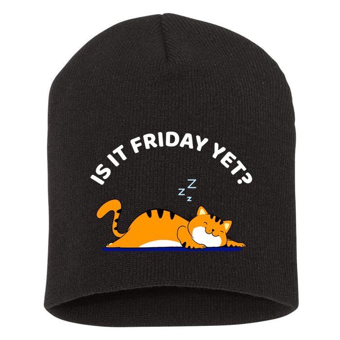 Cat Lover Funny Sleepy Cat Is It Friday Yet Cat Nap Short Acrylic Beanie