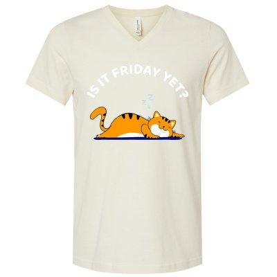 Cat Lover Funny Sleepy Cat Is It Friday Yet Cat Nap V-Neck T-Shirt
