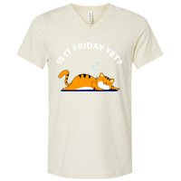 Cat Lover Funny Sleepy Cat Is It Friday Yet Cat Nap V-Neck T-Shirt