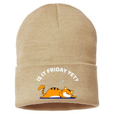 Cat Lover Funny Sleepy Cat Is It Friday Yet Cat Nap Sustainable Knit Beanie